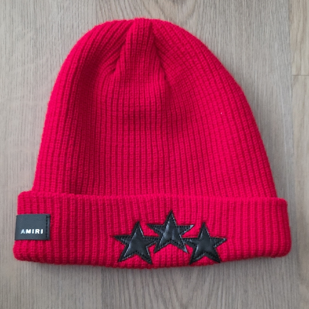 AMIRI Red Beanie with Black Stars